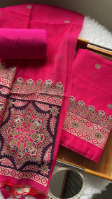 Aveline Pink Ajrakh Muga Cotton Unstitched Suit Set