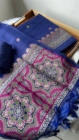 Aveline Navy Ajrakh Muga Cotton Unstitched Suit Set
