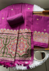 Aveline Wine Ajrakh Muga Cotton Unstitched Suit Set