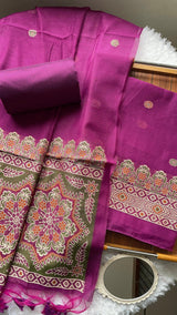 Aveline Wine Ajrakh Muga Cotton Unstitched Suit Set