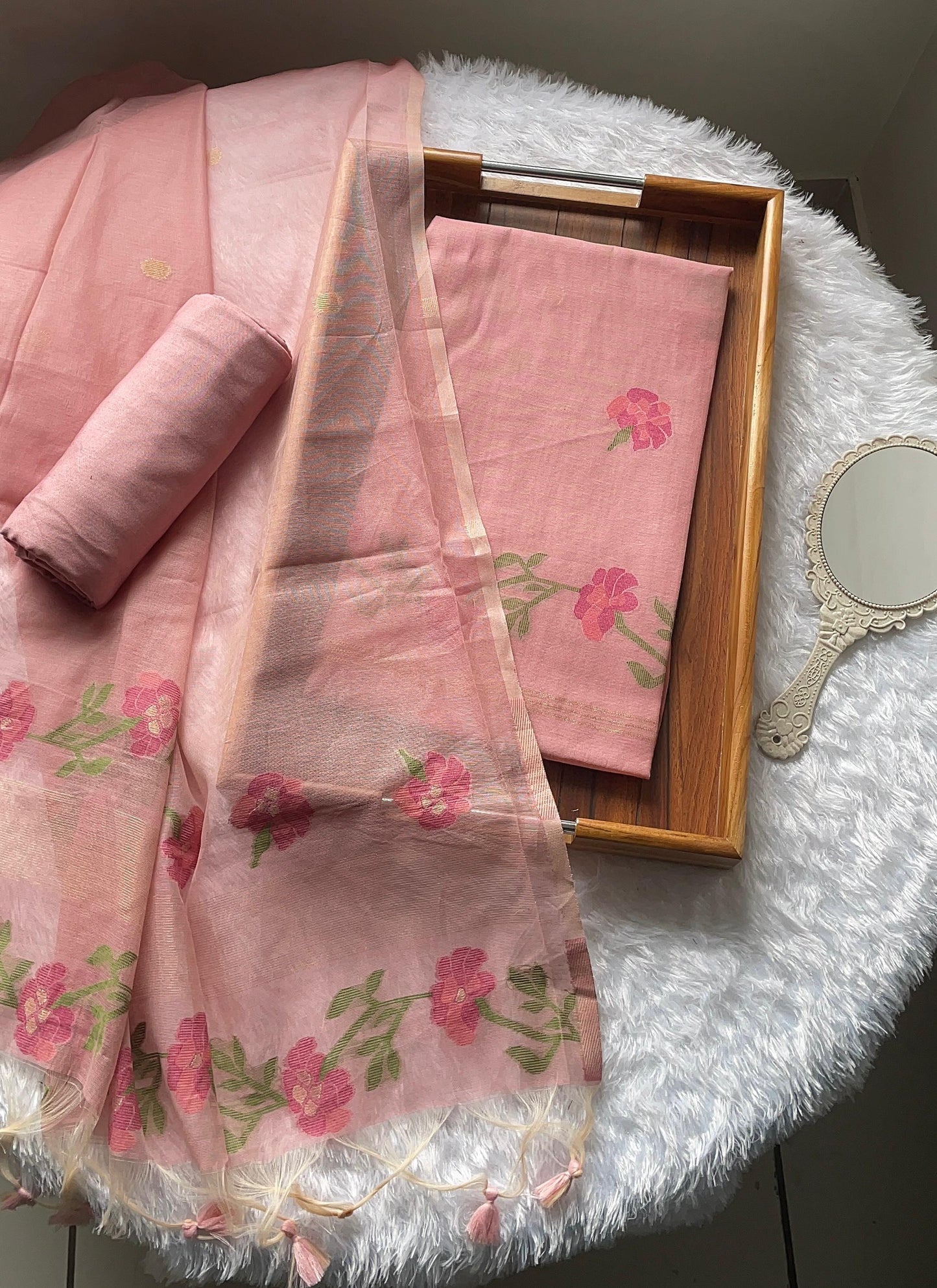 Petal Muse Pink Viscose Cotton Unstitched Suit Set