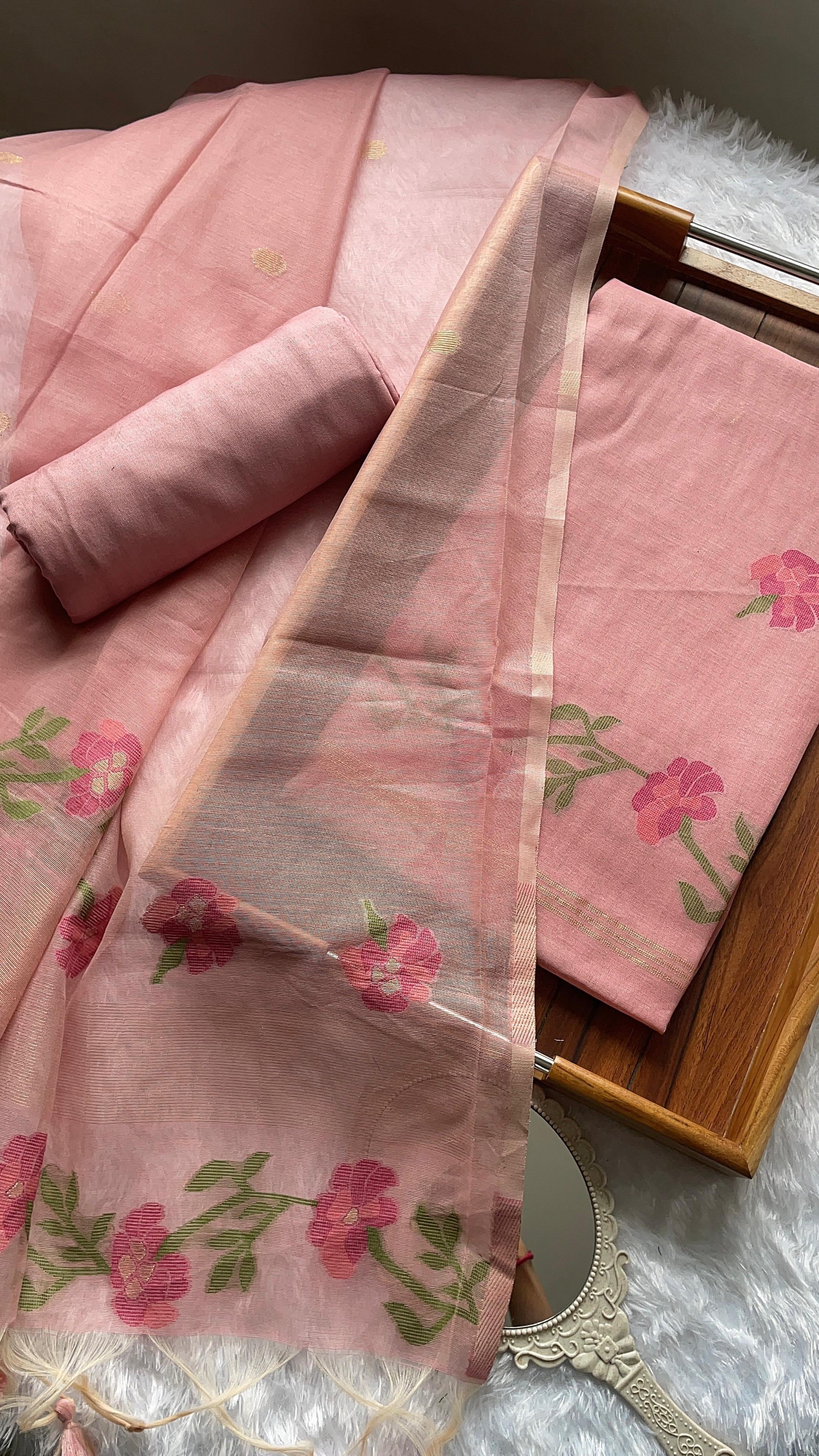 Petal Muse Pink Viscose Cotton Unstitched Suit Set