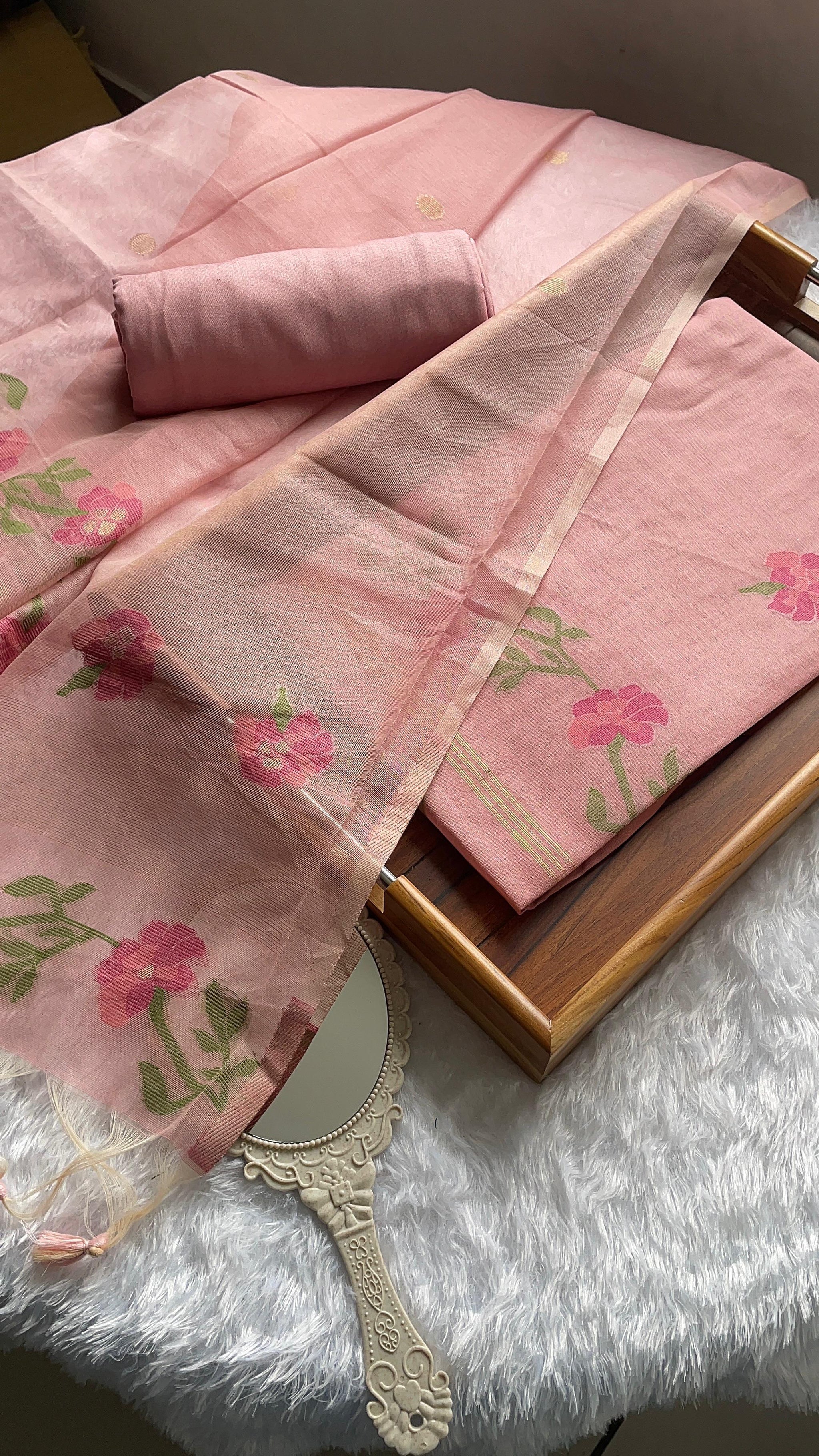 Petal Muse Pink Viscose Cotton Unstitched Suit Set