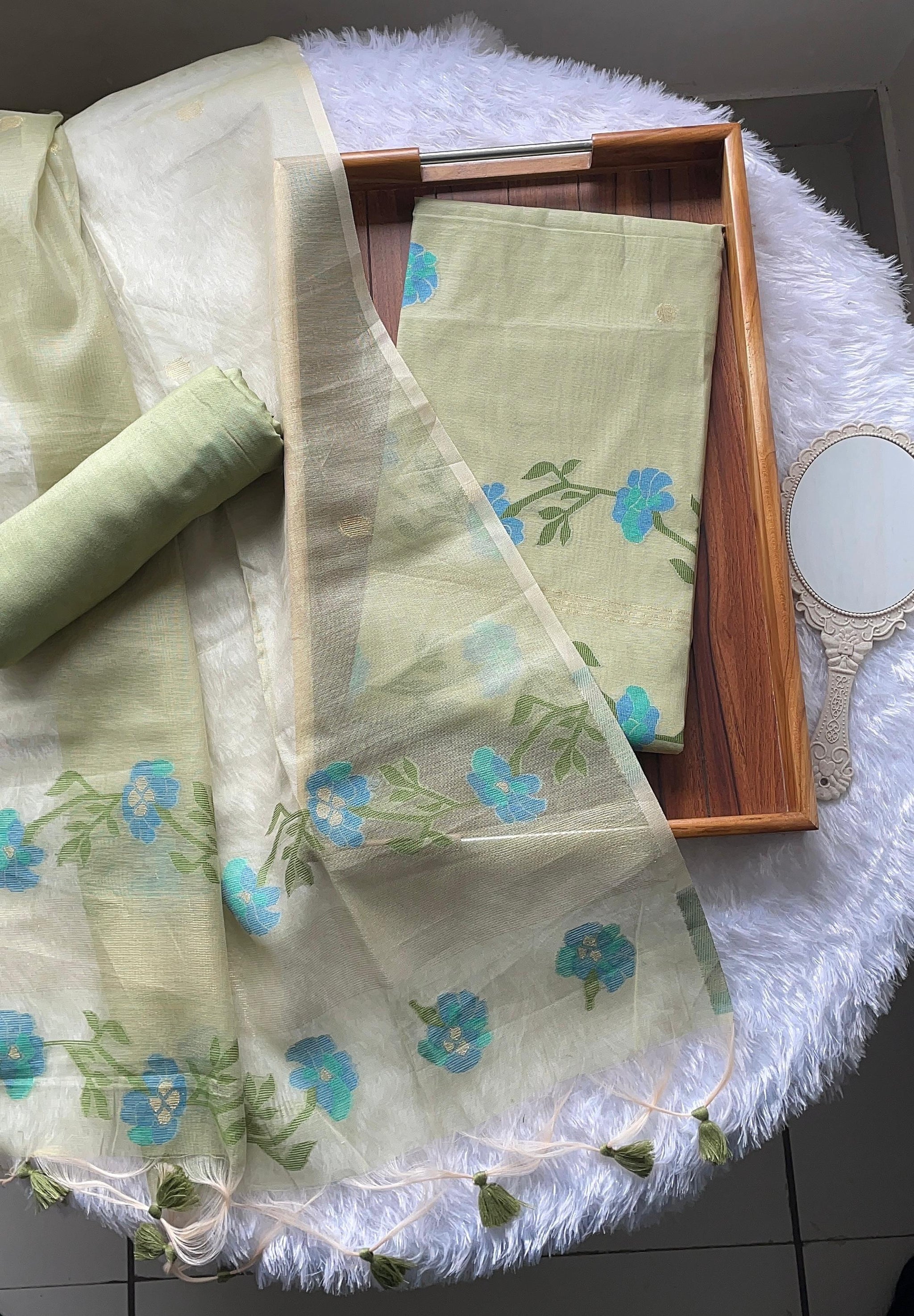 Petal Muse Green Viscose Cotton Unstitched Suit Set