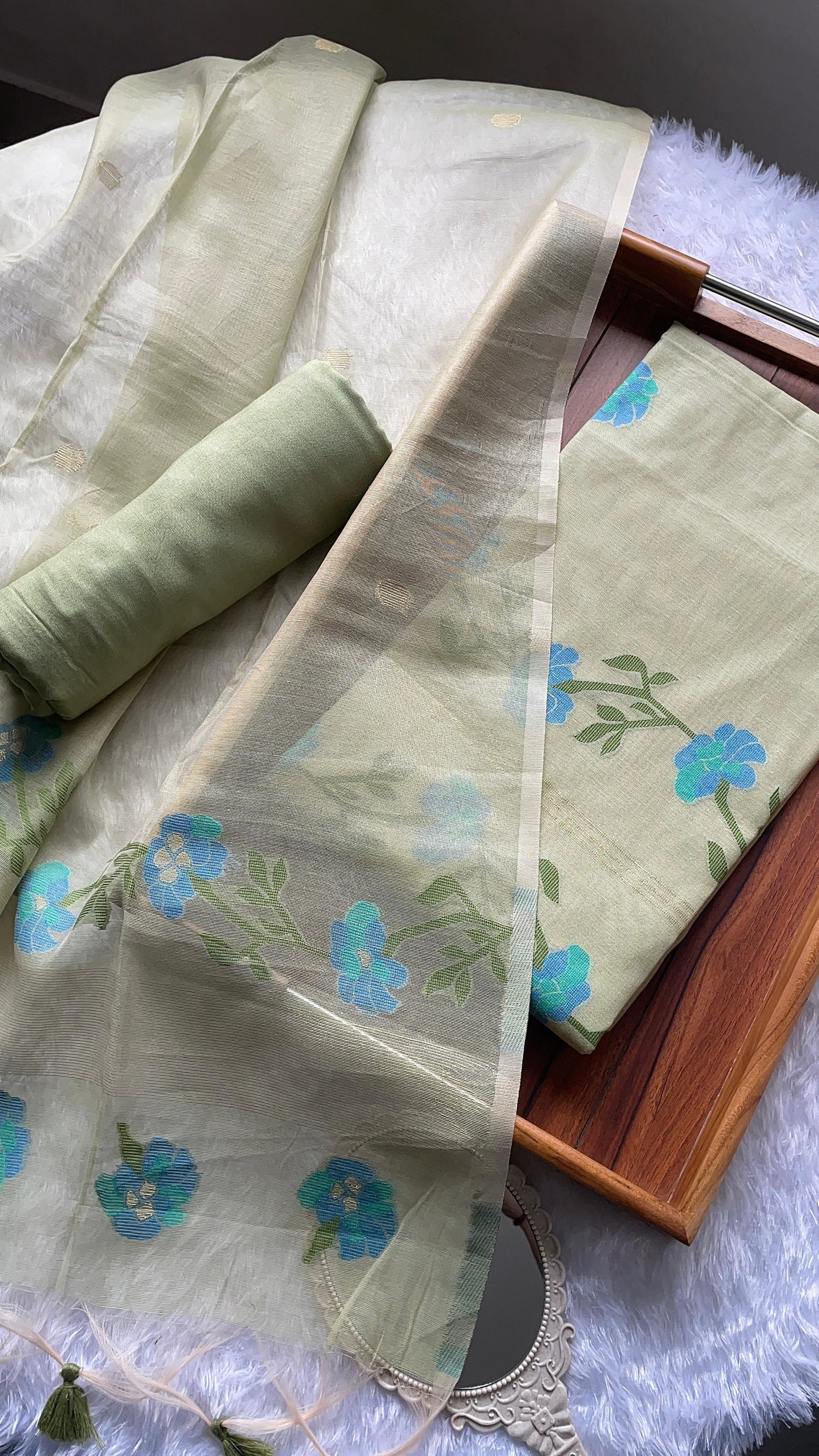 Petal Muse Green Viscose Cotton Unstitched Suit Set