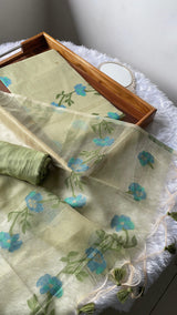 Petal Muse Green Viscose Cotton Unstitched Suit Set
