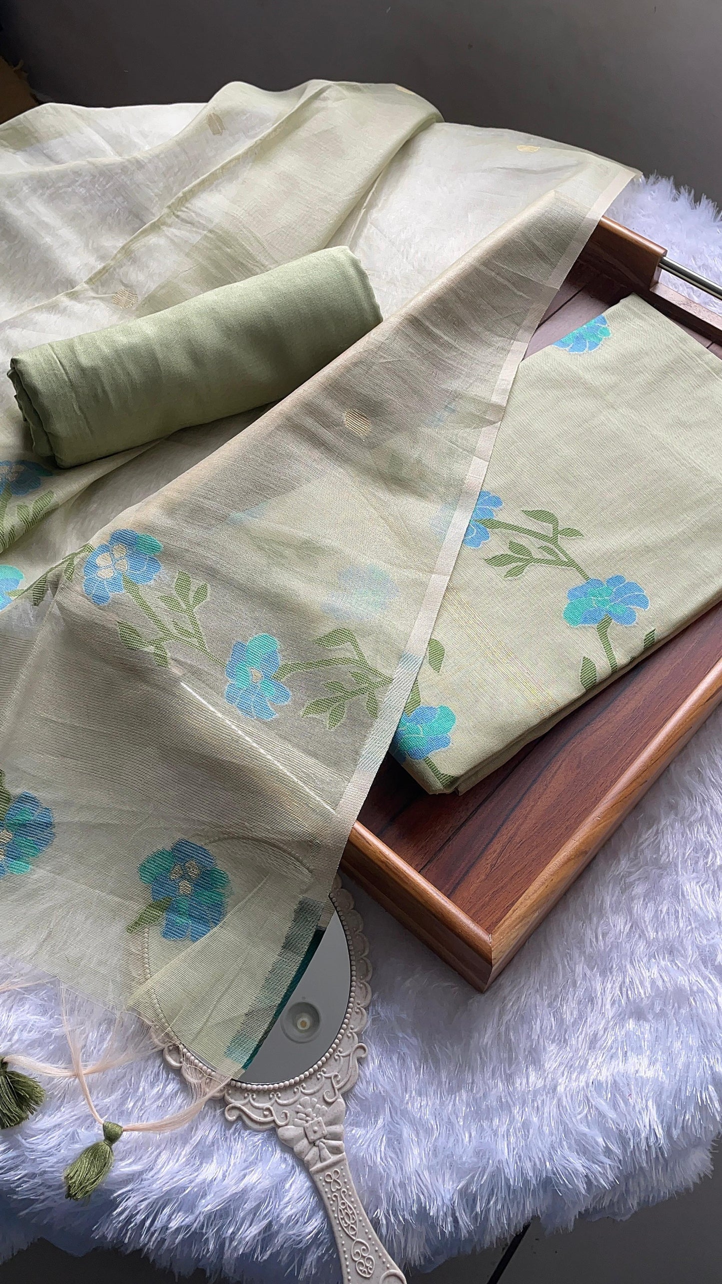 Petal Muse Green Viscose Cotton Unstitched Suit Set