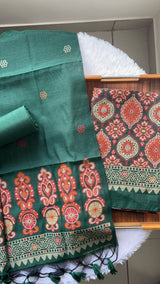 Lumina Ajrakh Green Muga Cotton Unstitched Suit Set