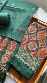 Lumina Ajrakh Green Muga Cotton Unstitched Suit Set
