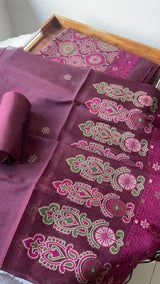 Lumina Ajrakh Maroon Red Muga Cotton Unstitched Suit Set