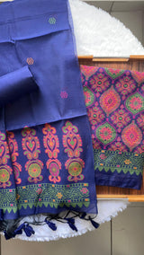 Lumina Ajrakh Navy Muga Cotton Unstitched Suit Set
