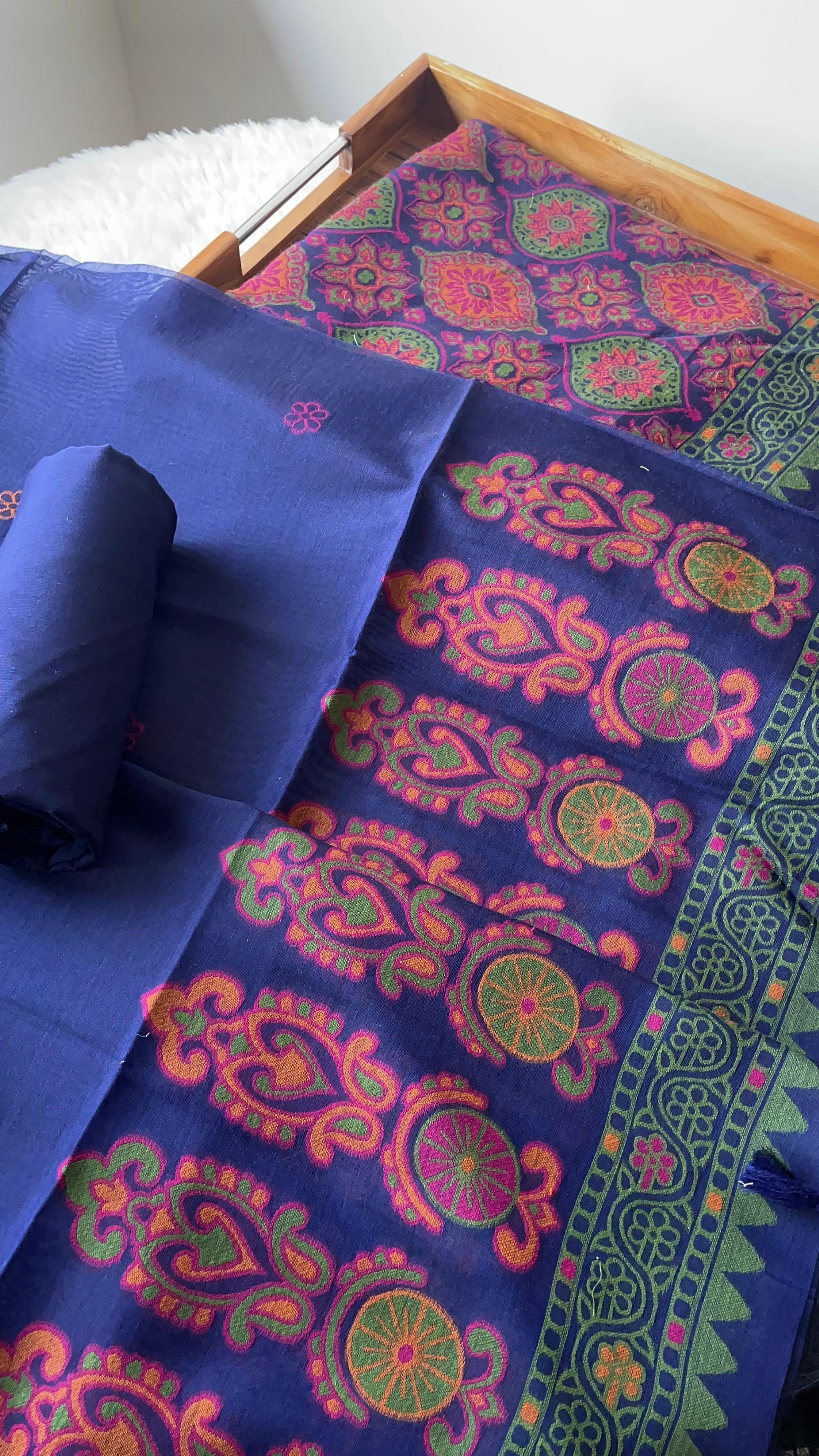Lumina Ajrakh Navy Muga Cotton Unstitched Suit Set