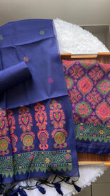Lumina Ajrakh Navy Muga Cotton Unstitched Suit Set