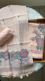 Fleur Baby Pink Muga Cotton Unstitched Suit Set