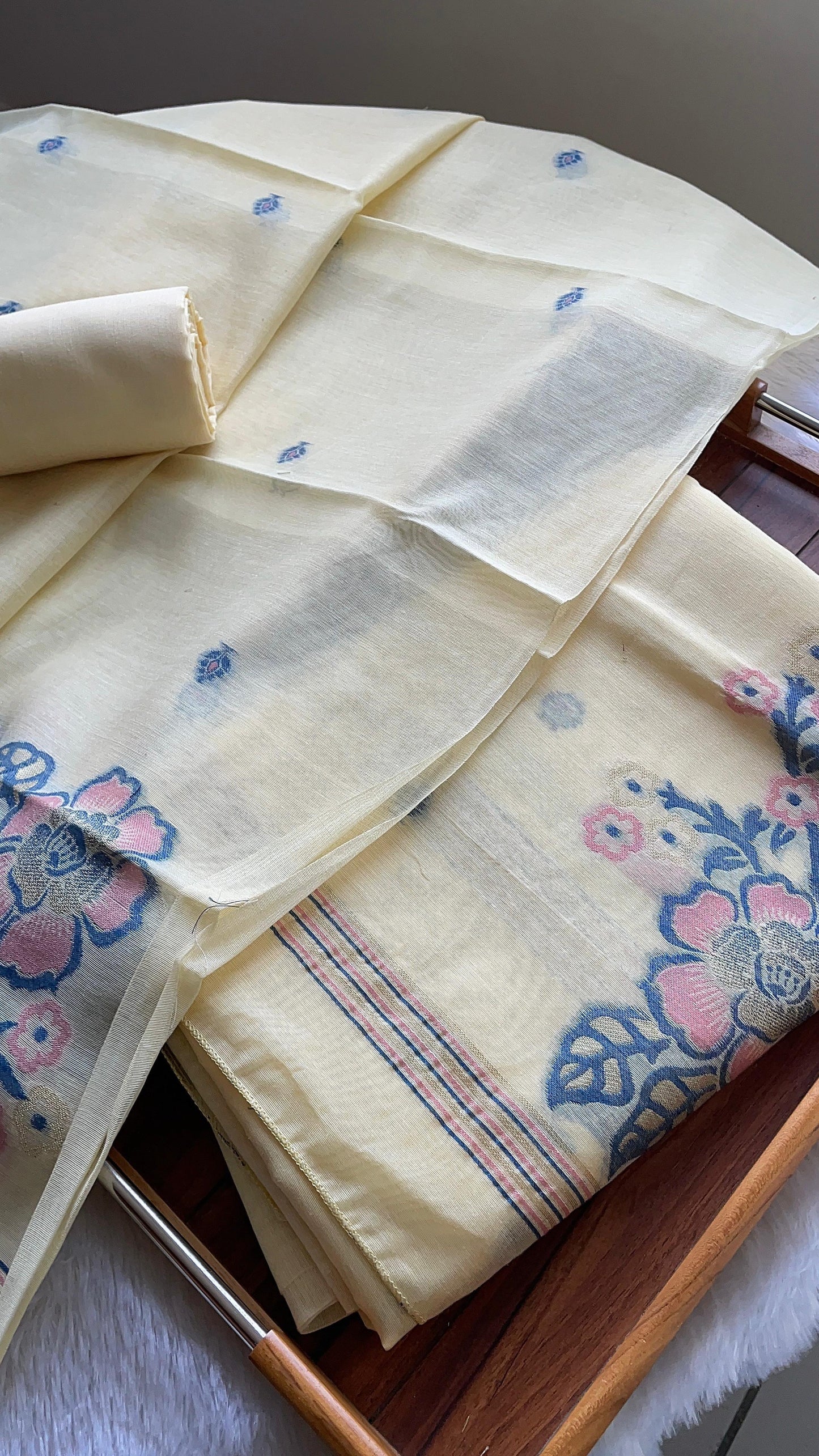 Fleur Light Yellow Muga Cotton Unstitched Suit Set