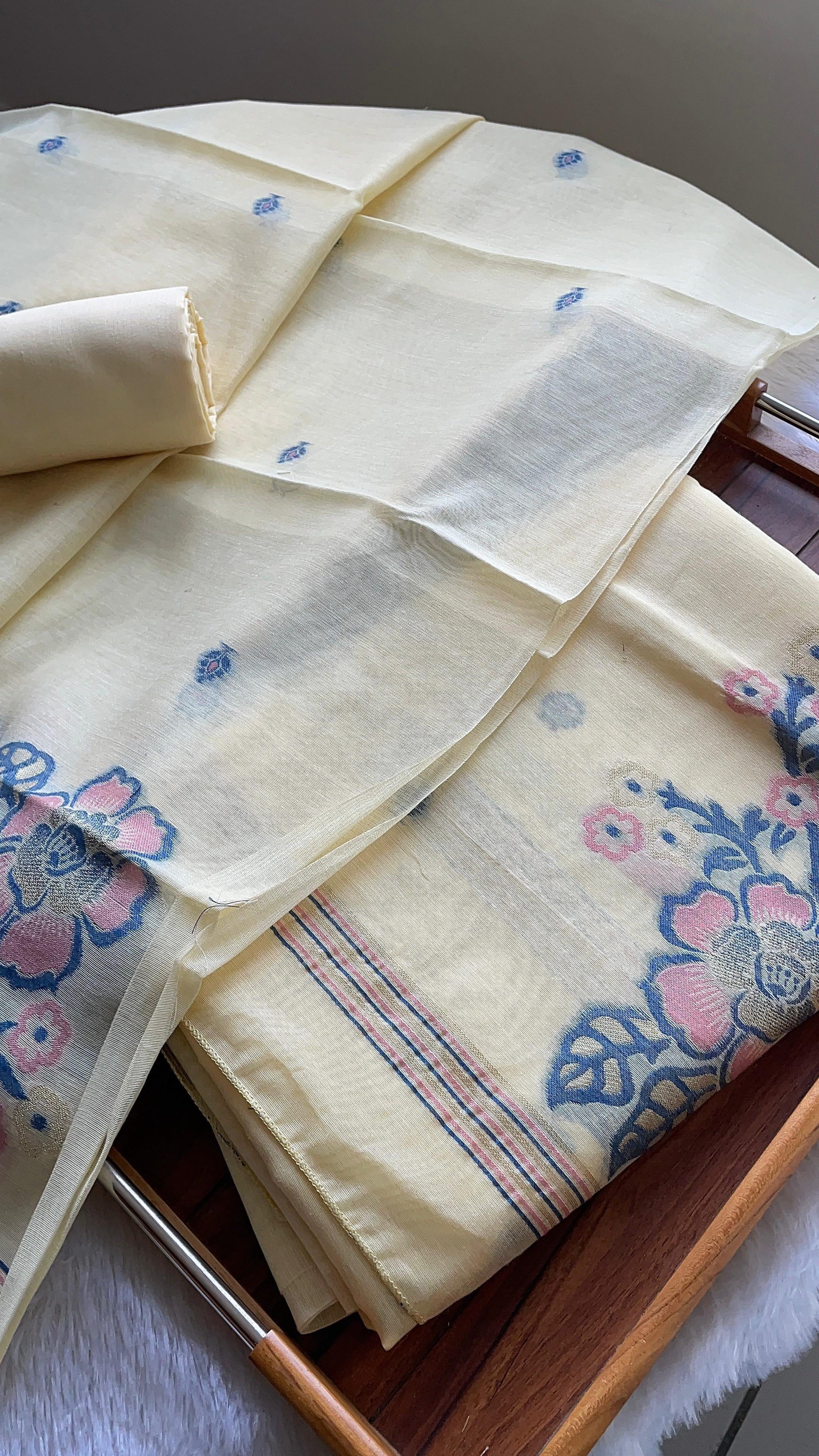 Fleur Light Yellow Muga Cotton Unstitched Suit Set