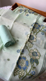 Fleur Mint Green Muga Cotton Unstitched Suit Set