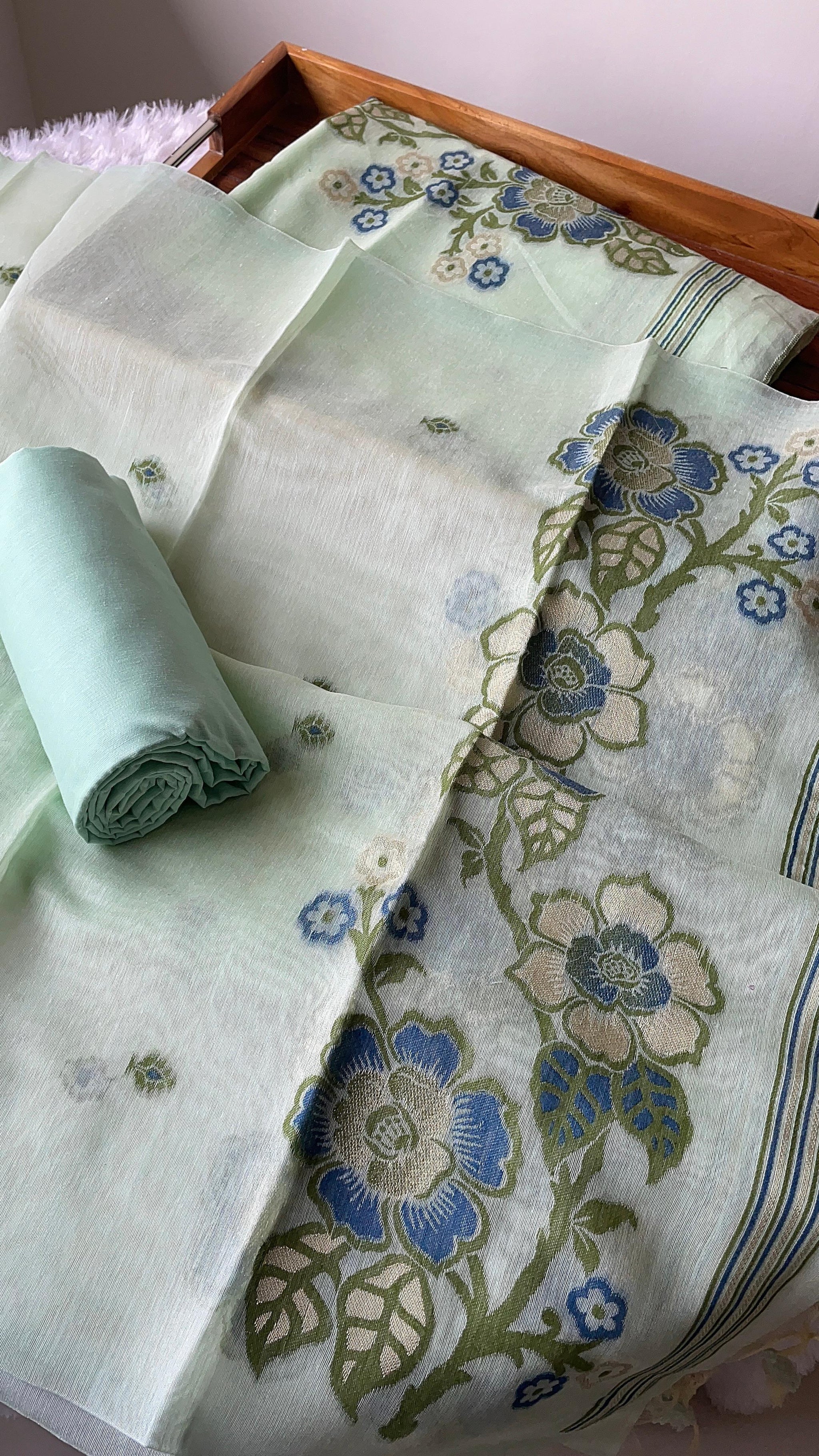 Fleur Mint Green Muga Cotton Unstitched Suit Set