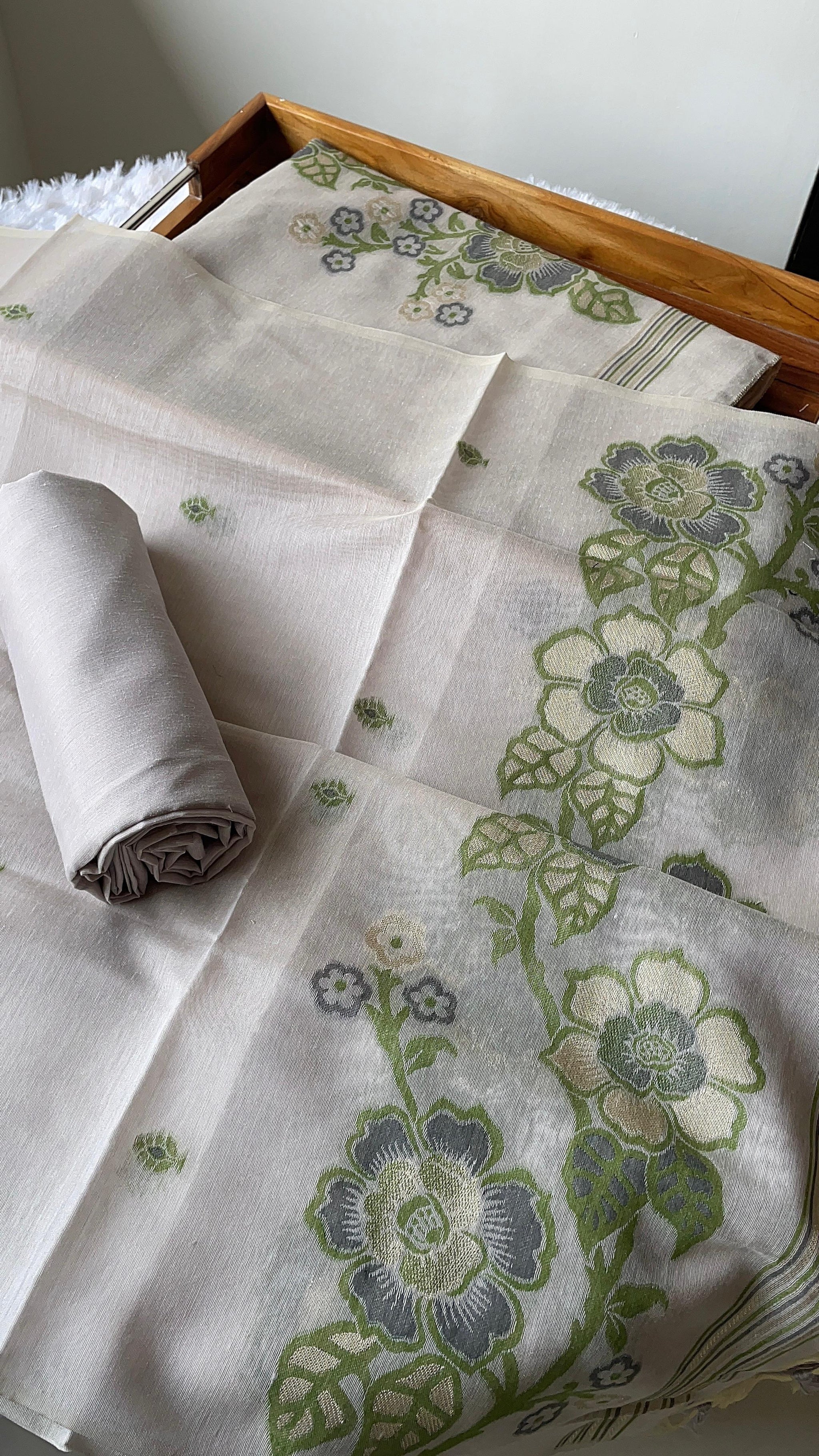 Fleur Grey Muga Cotton Unstitched Suit Set