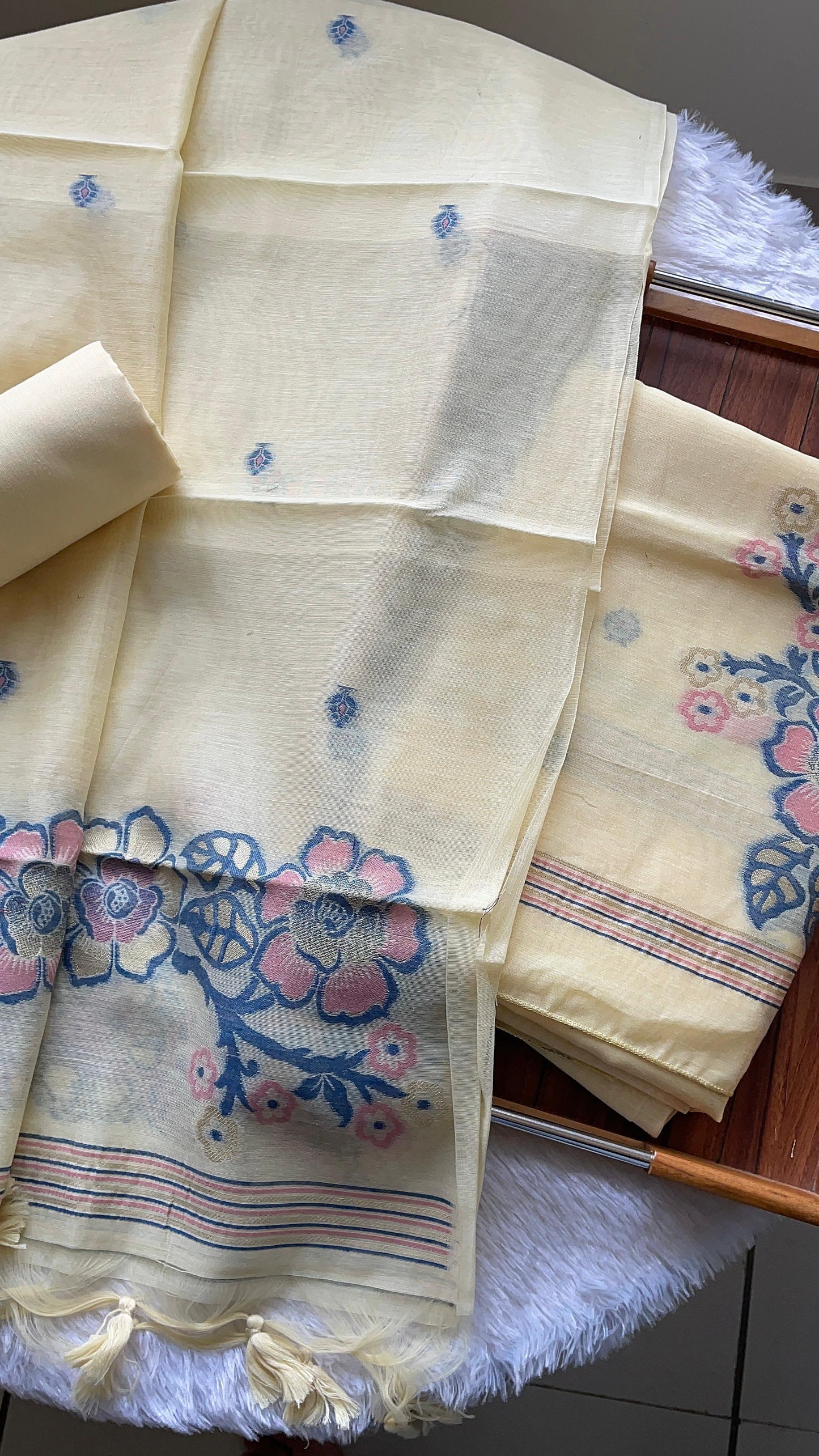 Fleur Light Yellow Muga Cotton Unstitched Suit Set