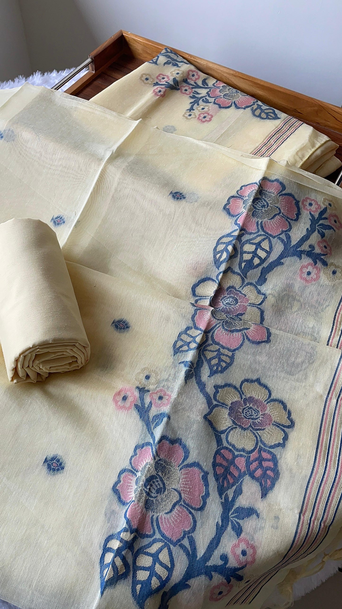 Fleur Light Yellow Muga Cotton Unstitched Suit Set