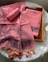 Sugar Bloom Pink Muga Cotton Unstitched Suit Set