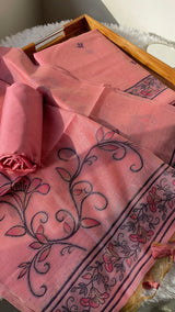 Sugar Bloom Pink Muga Cotton Unstitched Suit Set