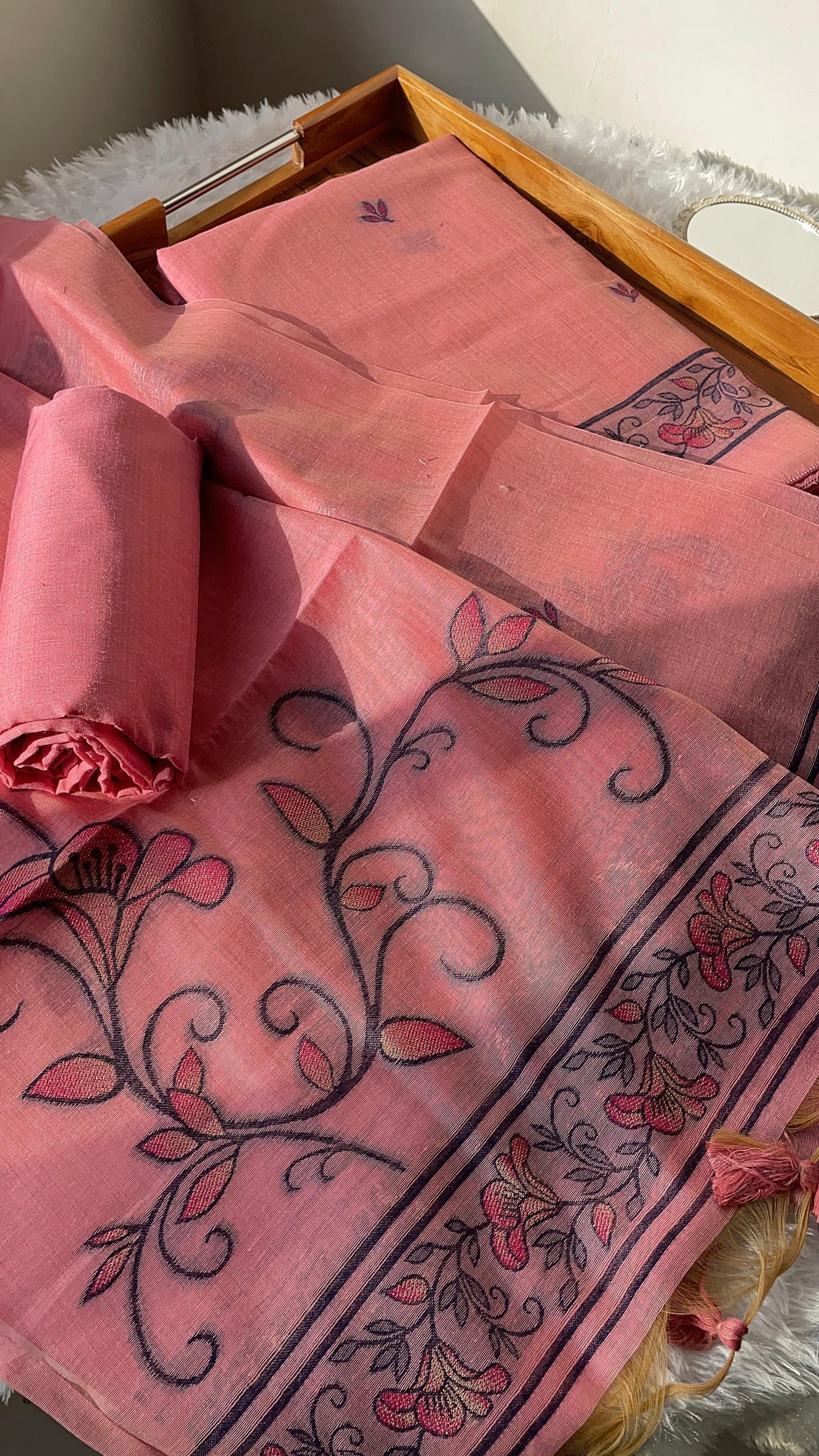 Sugar Bloom Pink Muga Cotton Unstitched Suit Set