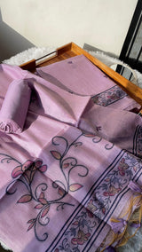 Sugar Bloom Lavender Muga Cotton Unstitched Suit Set