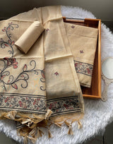Sugar Bloom Beige Muga Cotton Unstitched Suit Set