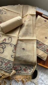 Sugar Bloom Beige Muga Cotton Unstitched Suit Set