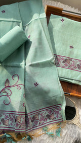 Sugar Bloom Blue Muga Cotton Unstitched Suit Set