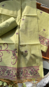 Sugar Bloom Green Muga Cotton Unstitched Suit Set