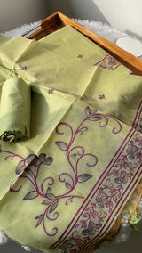 Sugar Bloom Green Muga Cotton Unstitched Suit Set