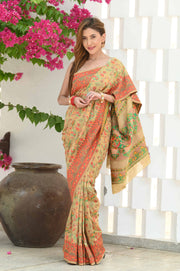 Yashodha Hazelnut Beige Jamewar Kashmiri Soft Modal Silk Saree