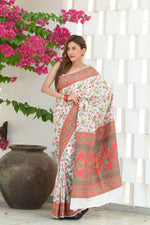 Load image into Gallery viewer, Yashodha Swan White Jamewar Kashmiri Soft Modal Silk Saree
