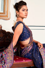 Load image into Gallery viewer, Zoya Denim Navy Blue Pashmina Modal Silk Saree
