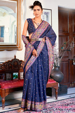 Load image into Gallery viewer, Zoya Denim Navy Blue Pashmina Modal Silk Saree
