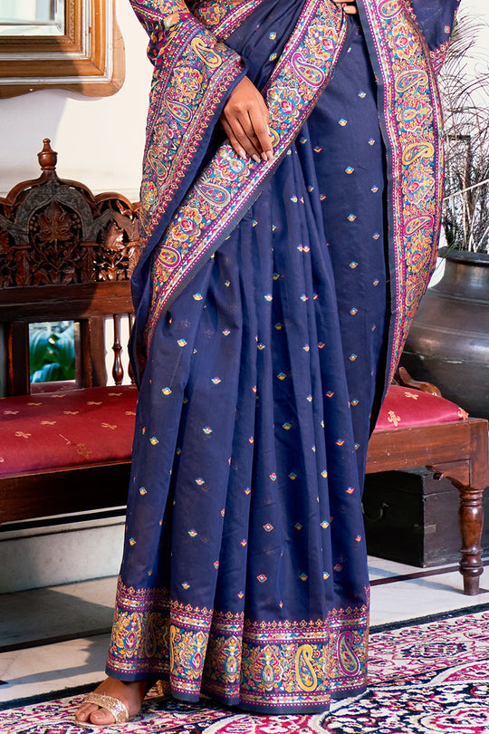 Zoya Denim Navy Blue Pashmina Modal Silk Saree