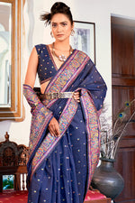 Load image into Gallery viewer, Zoya Denim Navy Blue Pashmina Modal Silk Saree
