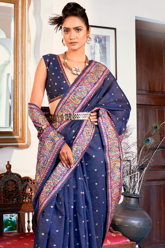 Zoya Denim Navy Blue Pashmina Modal Silk Saree