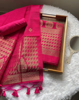Silken Fold Pink Muga Silk Unstitched Suit Set