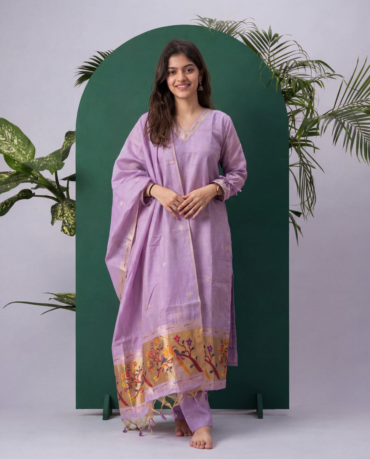 Terra Weave Lavender Muga Cotton Stitched Suit Sets
