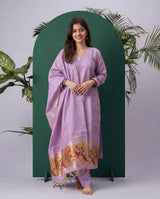 Terra Weave Lavender Muga Cotton Stitched Suit Sets