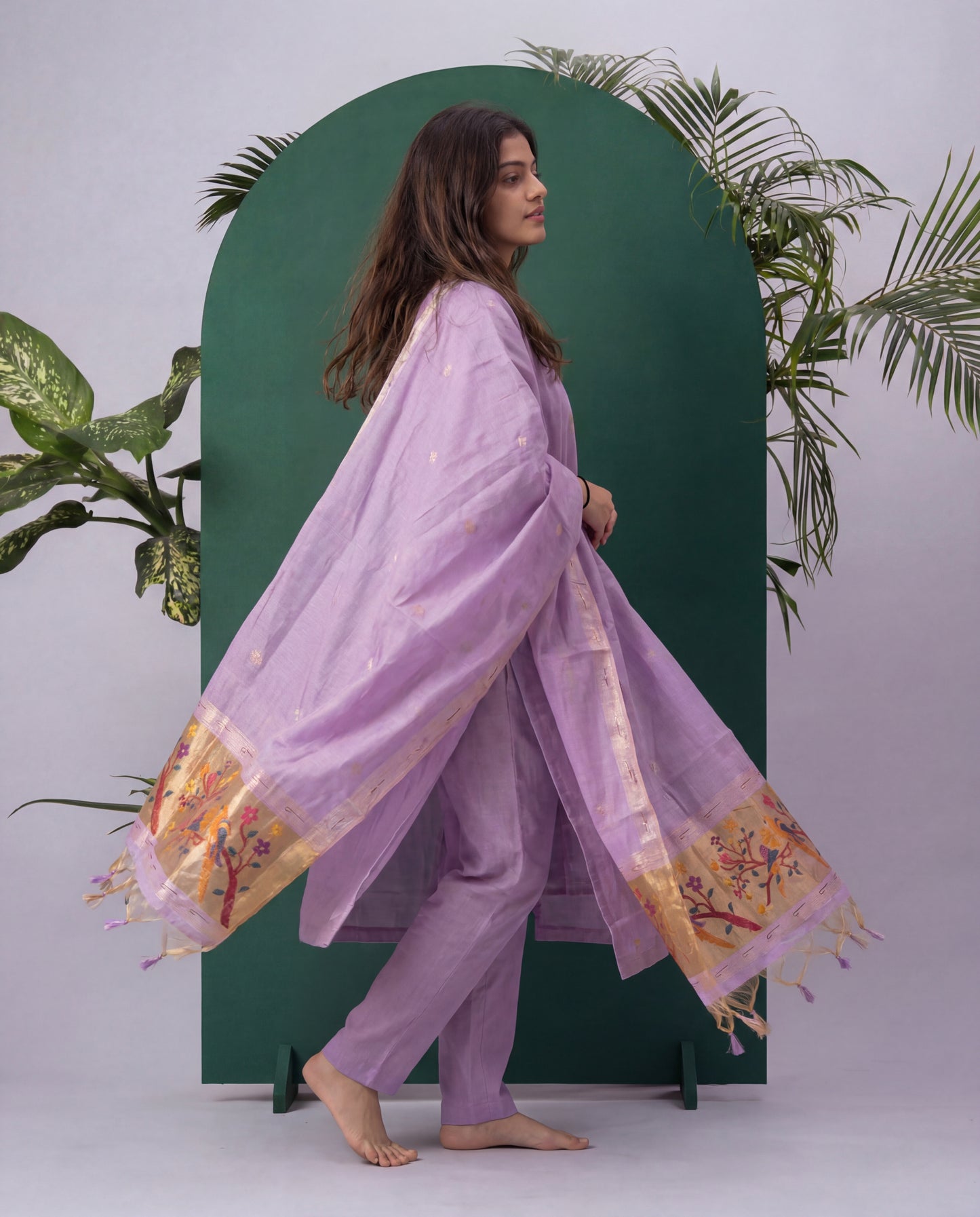Terra Weave Lavender Muga Cotton Stitched Suit Sets