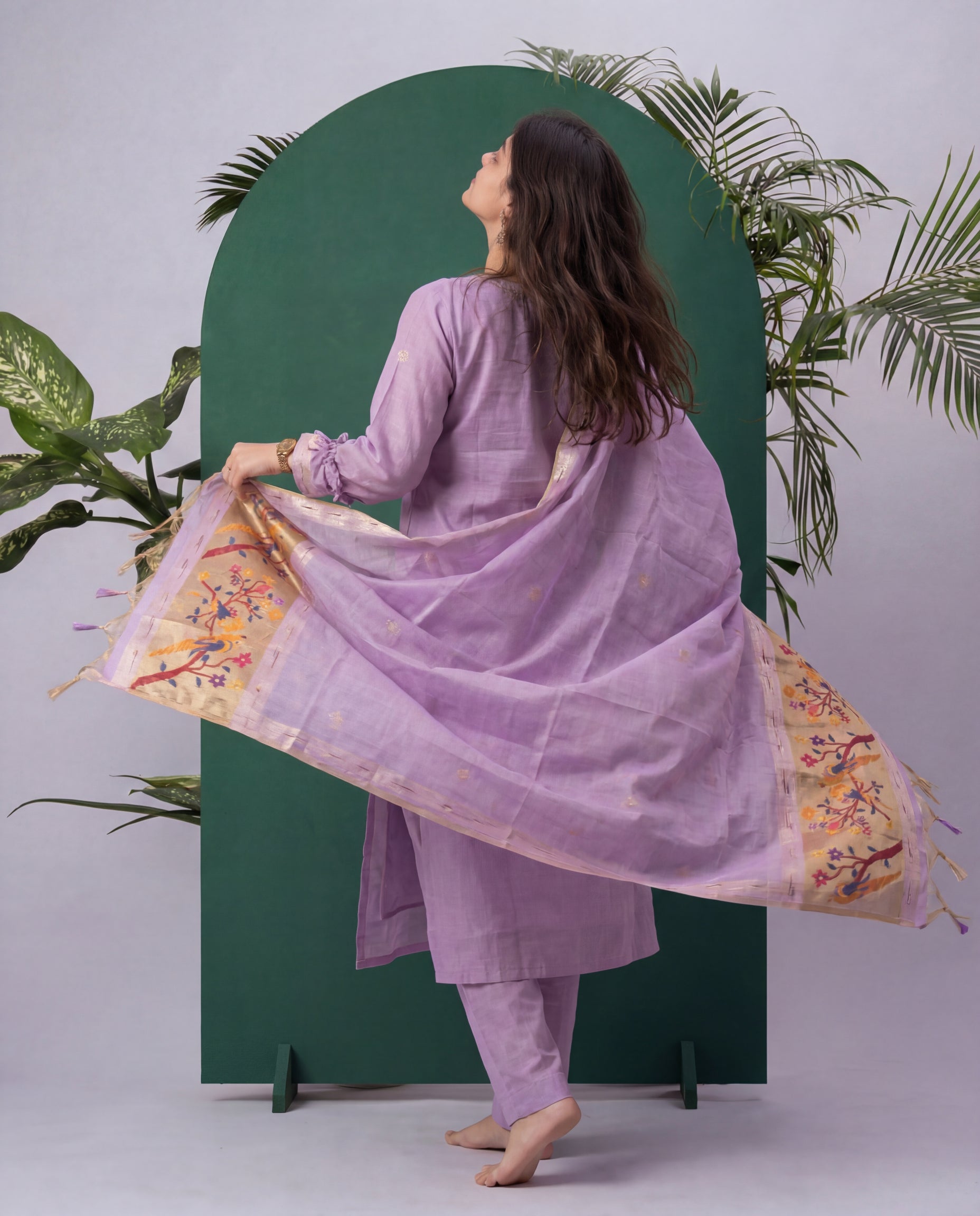 Terra Weave Lavender Muga Cotton Stitched Suit Sets