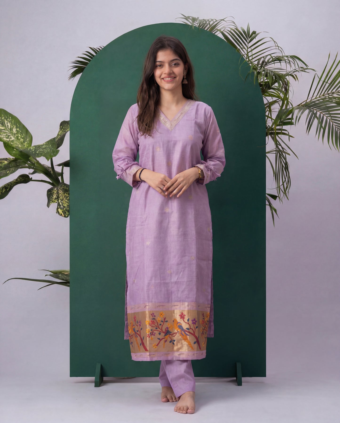 Terra Weave Lavender Muga Cotton Stitched Suit Sets
