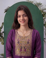 Peacock Grace Paithani Wine Muga Cotton Stitched Suit Sets