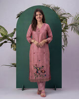 Sable Silk Pink Tussar Silk Stitched Suit Sets