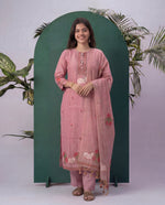 Load image into Gallery viewer, Bare Embellish Pink Muga Cotton Stitched Suit Sets